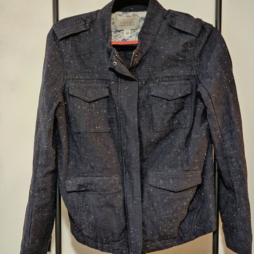 Hinge Dark Blue Jacket Collared Zipper Epaulette … - image 2